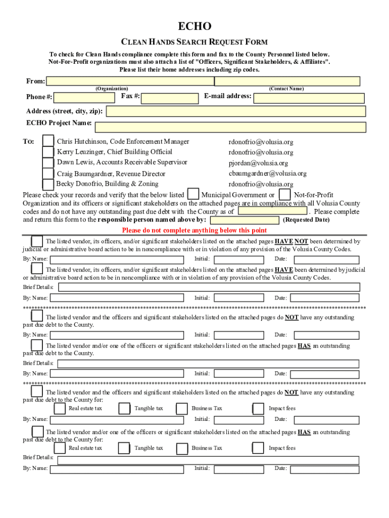 Fillable Online Clean Hands Self-Certification FormDCBC - Washington, D ...