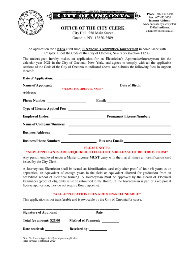 Fillable Online oneonta departmentsNew Fire