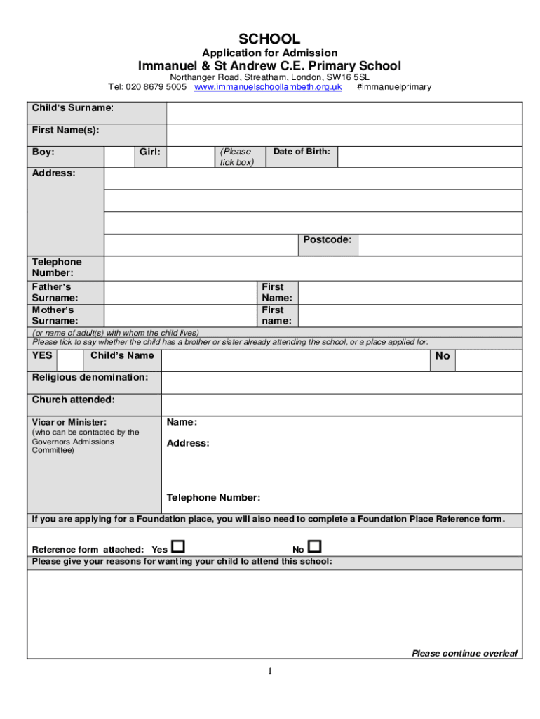 Fillable Online Get information schools service gov ukImmanuel And St Fillable Online Get information schools service gov ukImmanuel And St