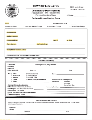 Business License Routing Form Los Gatos, CA