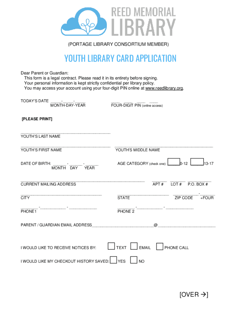 Fillable Online OUTH Y LIBRARY CARD APPLICATION Google Fax Email Print pdfFiller