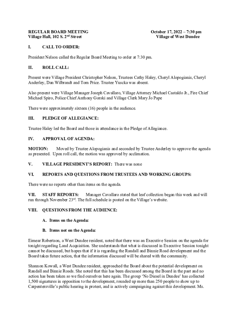 Fillable Online West Dundee Village Hall, 102 S 2nd St, West Dundee, IL