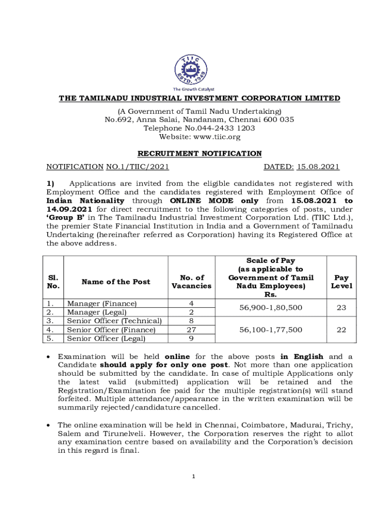 Fillable Online the tamilnadu industrial investment corporation limited
