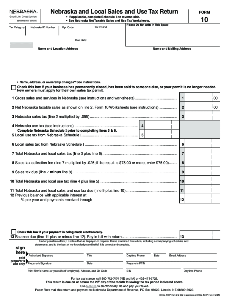 nebraska sales tax form 10 Preview on Page 1