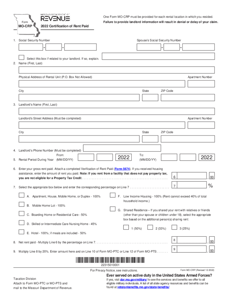 missouri rent rebate form 2022 Preview on Page 1