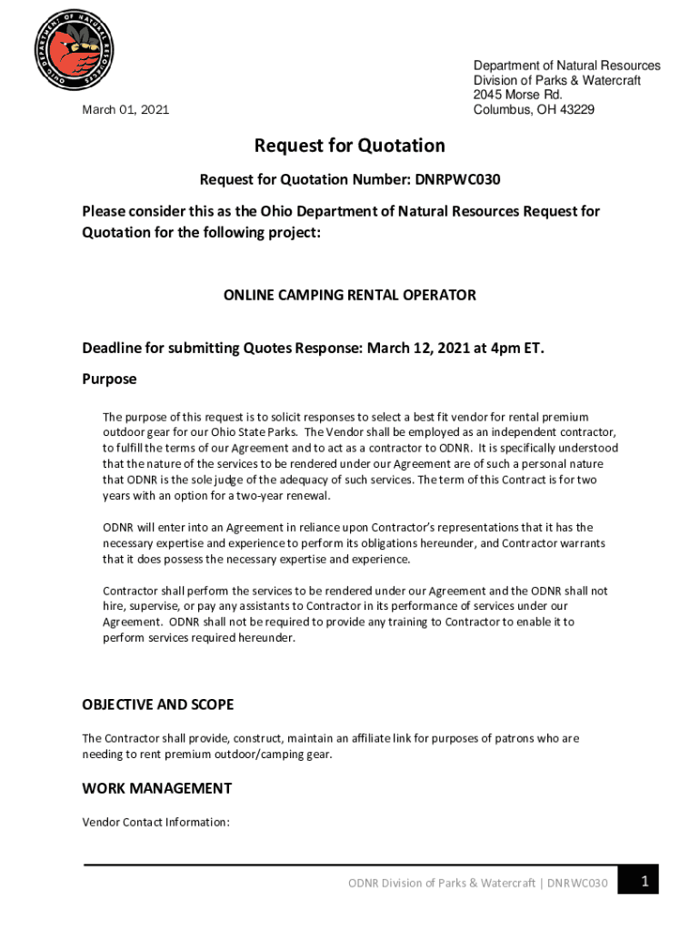 Fillable Online procure ohio Department of Natural ResourcesWater