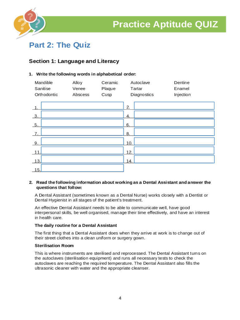 Fillable Online A Quiz About Dental Assisting ProProfs Quiz Fax Email