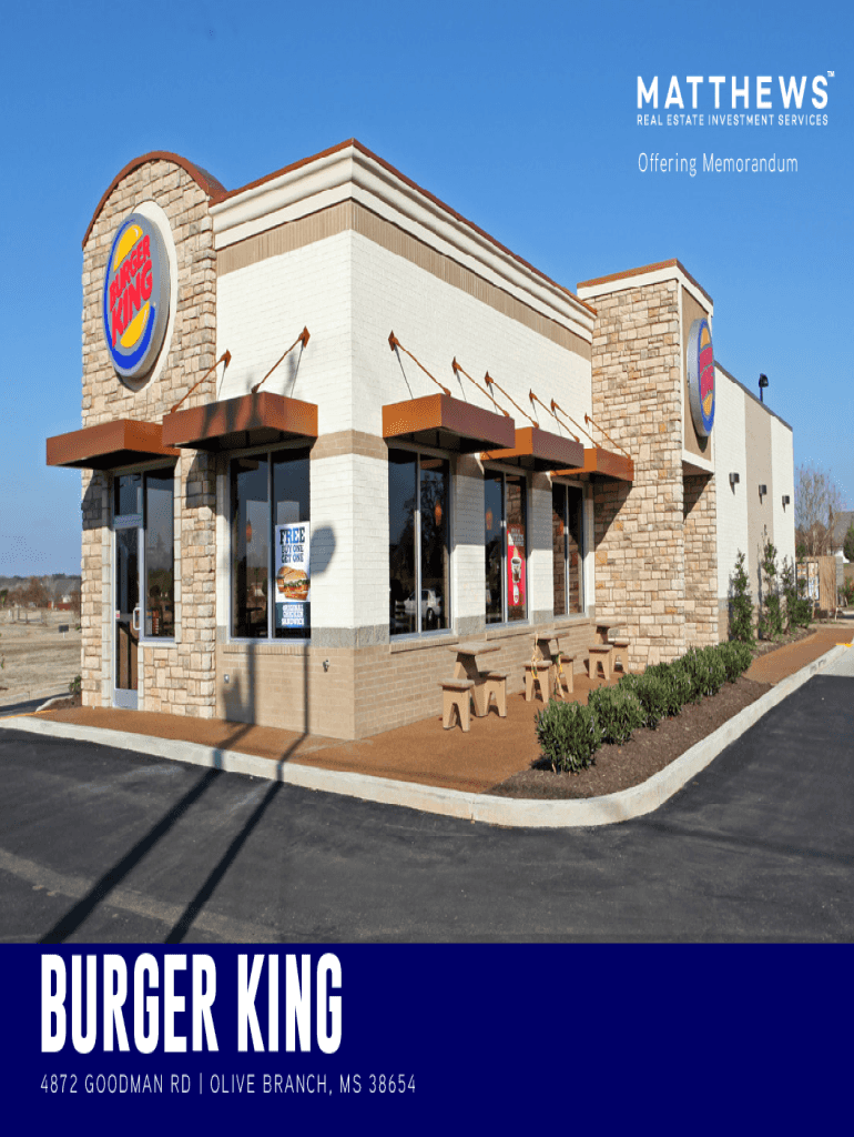 Fillable Online Burger King 4872 Goodman Road Olive Branch, MS 38654