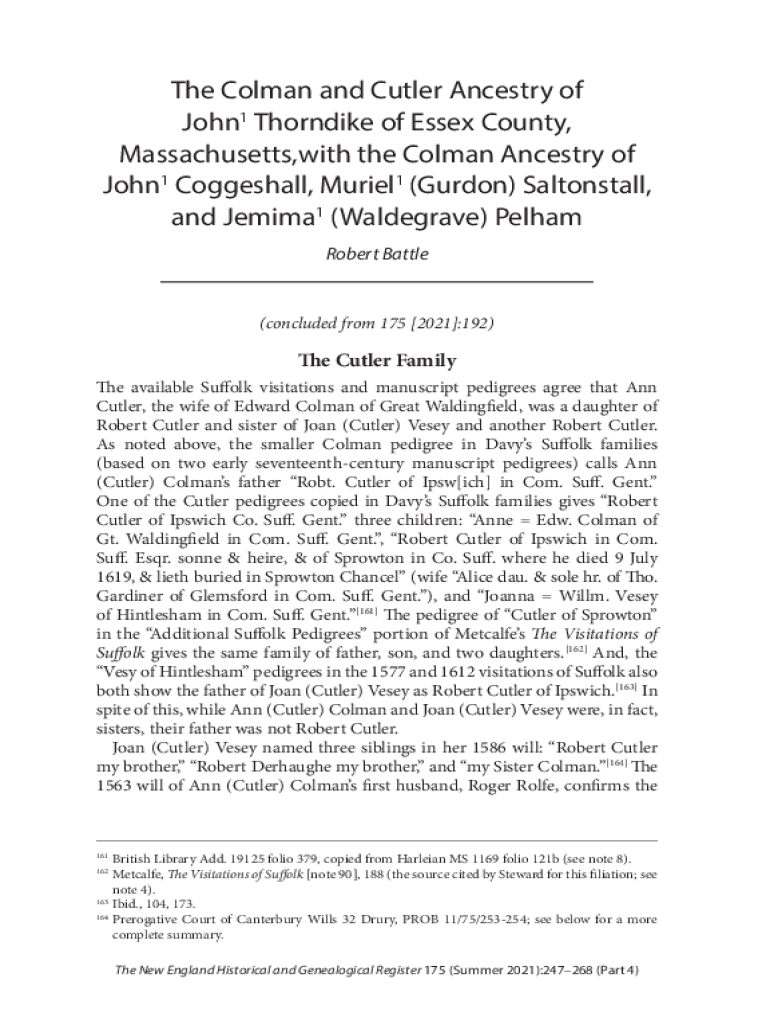 Fillable Online Freepages rootswebNEHGR Colman Pt1The Colman And 