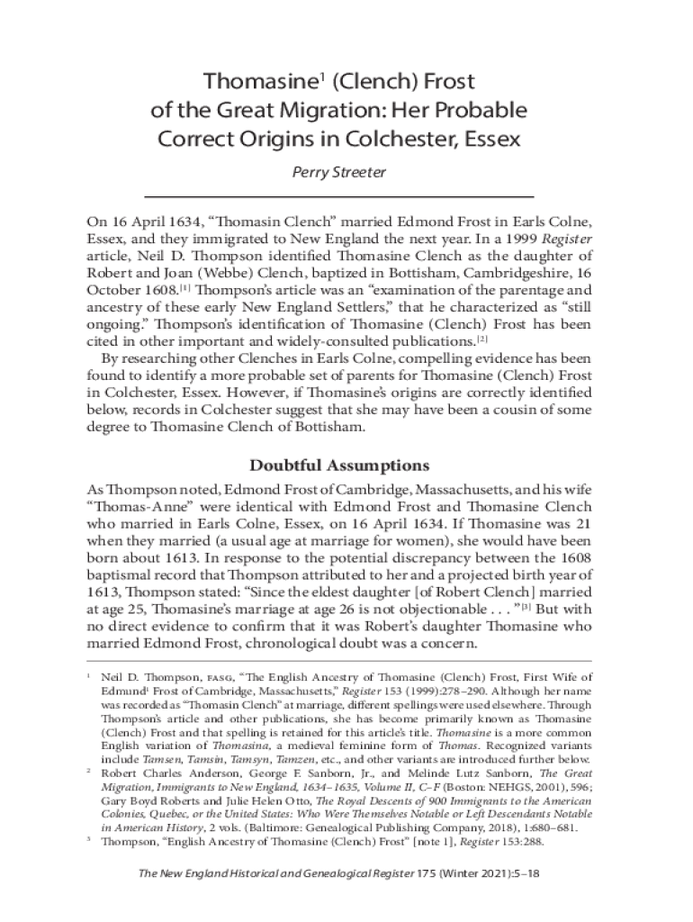 Fillable Online Freepages rootswebregisterclenchThomasine Clench 