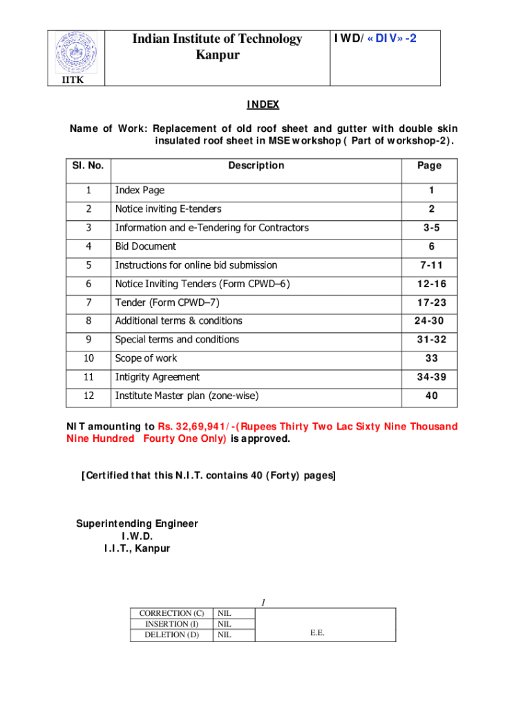 Fillable Online Name of Work Replacement of old roof sheet and gutter