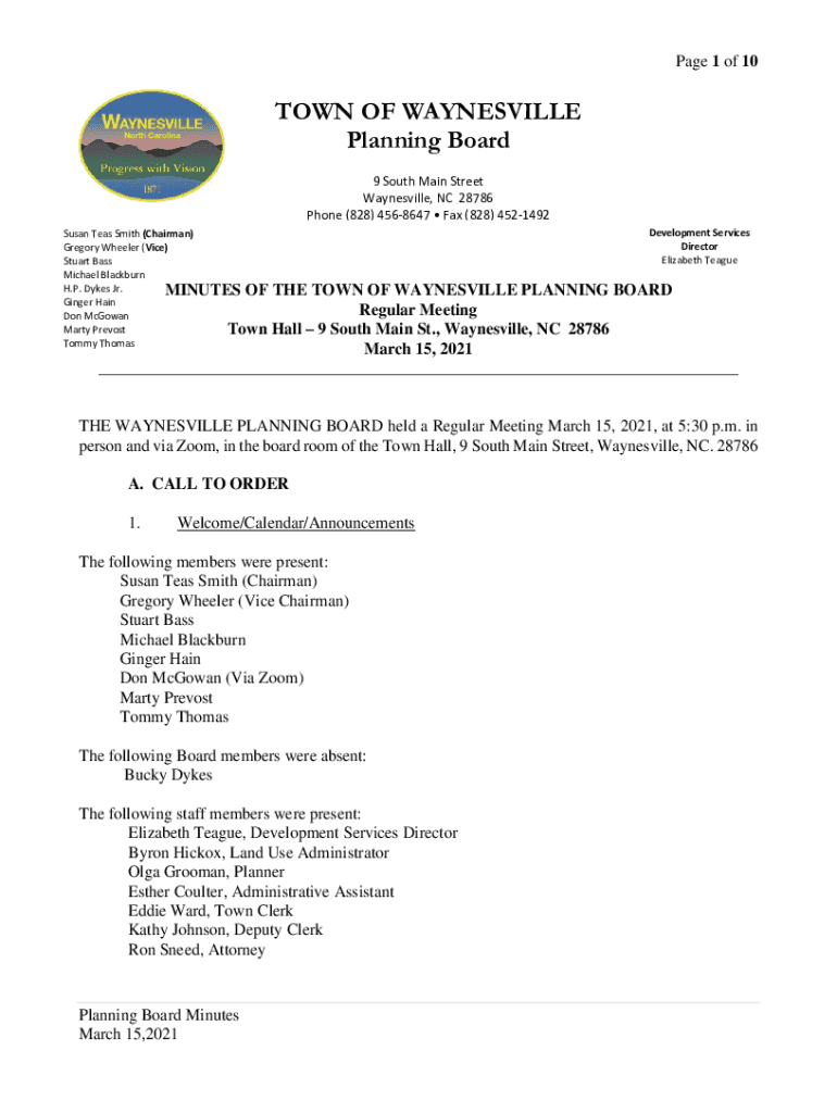 Fillable Online Planning BoardThe Town of Waynesville, NC Fax Email