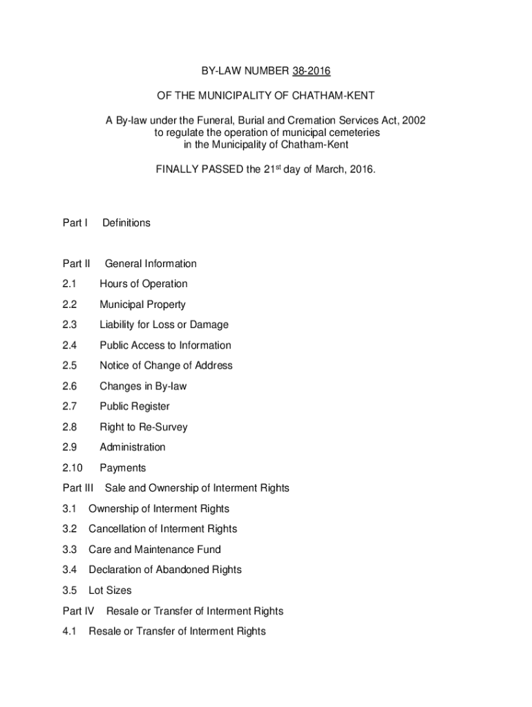 Fillable Online SO 2002, c 33Funeral, Burial and Cremation Services