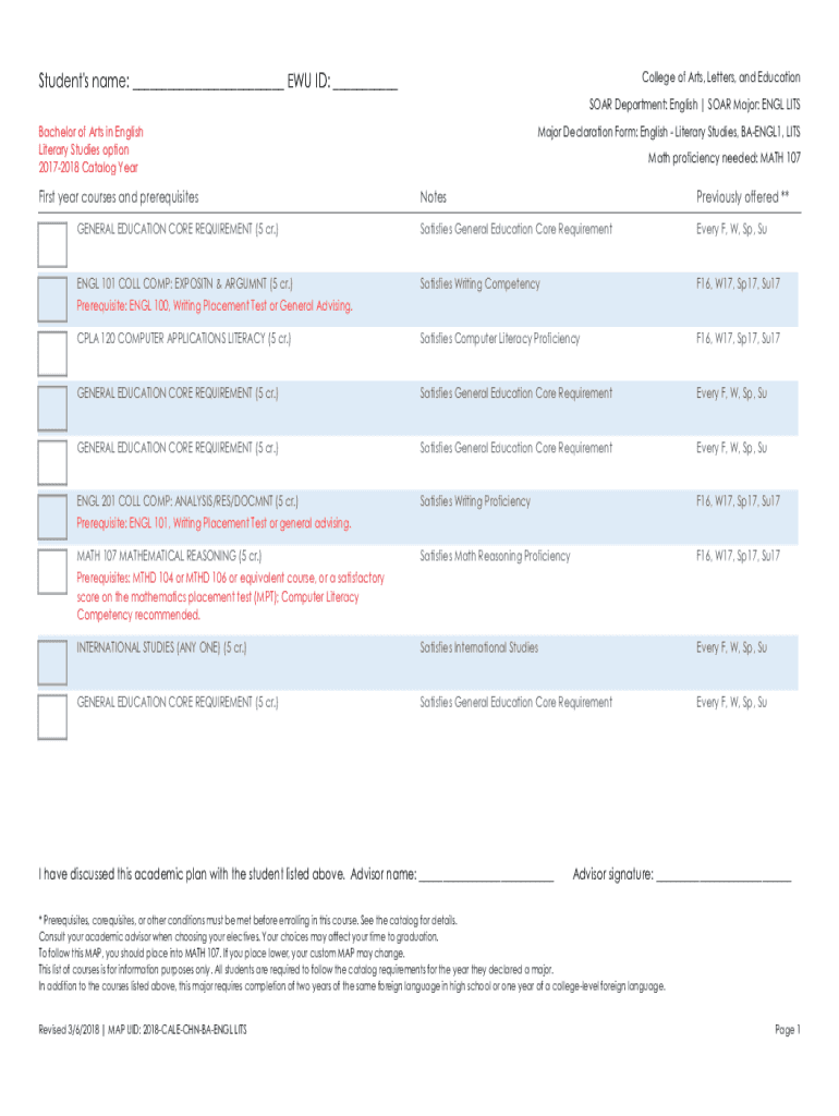 Fillable Online SOAR Department: English SOAR Major: ENGL LITS Fax ...