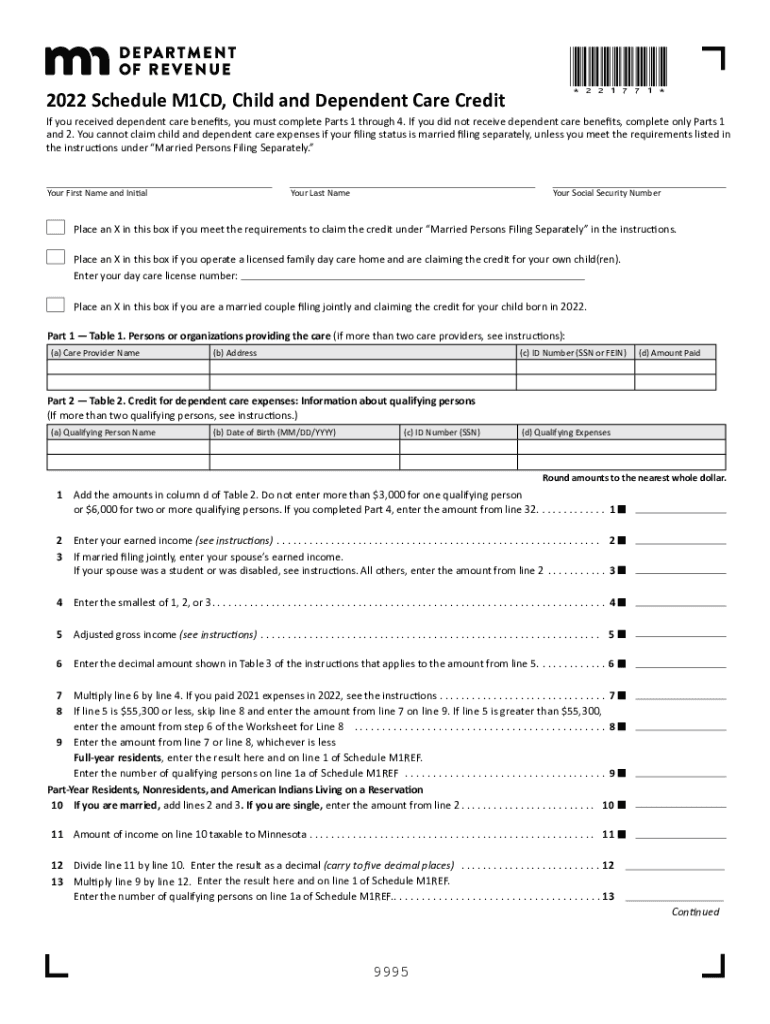 2022 M1CD, Child and Dependent Care Credit. M1CD, Child and Dependent Care Credit Preview on Page 1