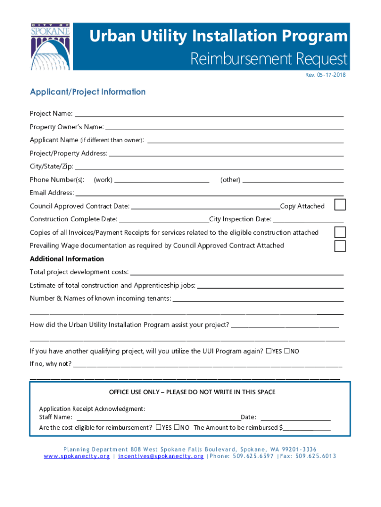 Fillable Online Urban Utility Reimbursement Form. Urban Utility