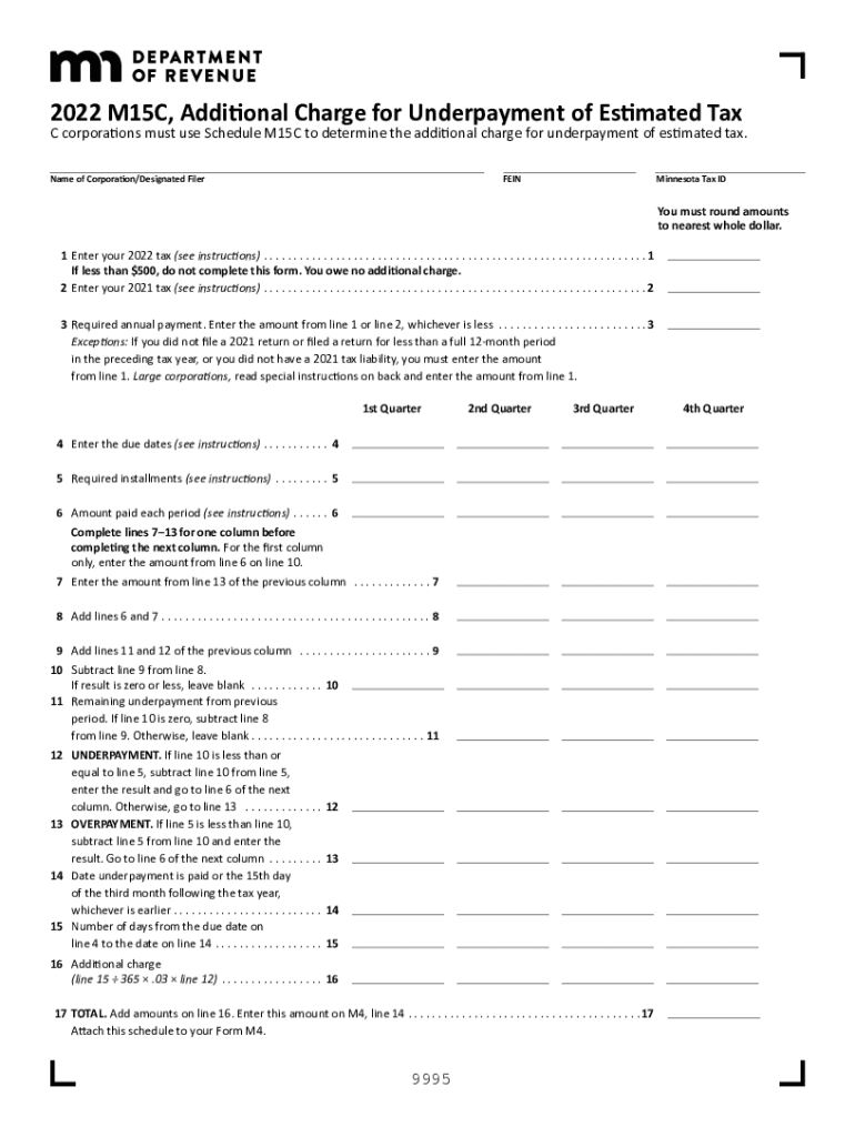 Minnesota Form M15C (Additional Charge for Underpayment of Estimated ... Preview on Page 1