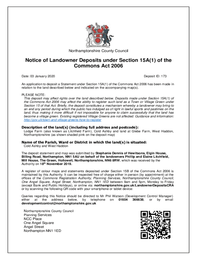 Fillable Online Notice of Landowner Deposits under Section 15A(1) of