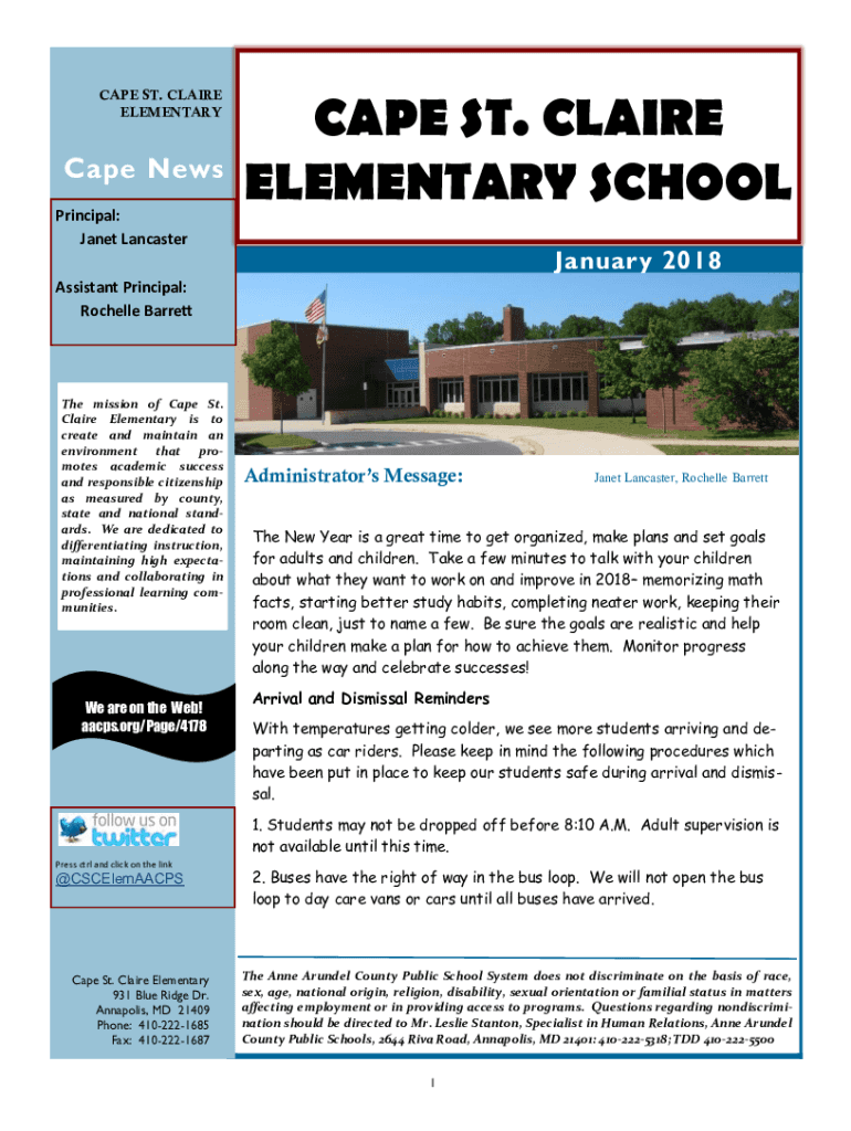 Fillable Online Cape St. Claire Elementary School Public School