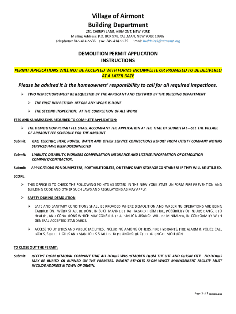 Fillable Online Village of Airmont Building Department Fax Email Print