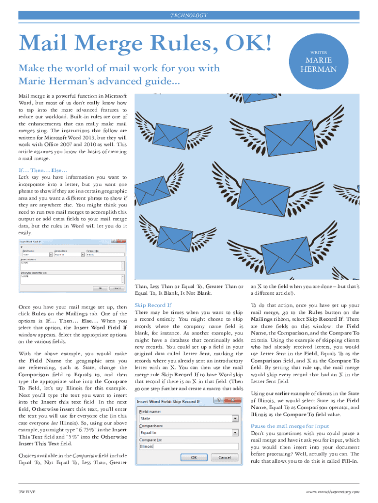 Fillable Online Set the rules for a mail merge Microsoft Support Fax