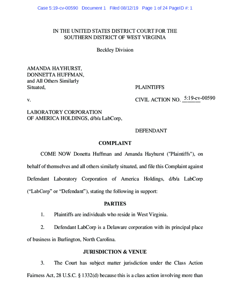 Fillable Online Hayhurst et. al. v. Laboratory Corporation of America