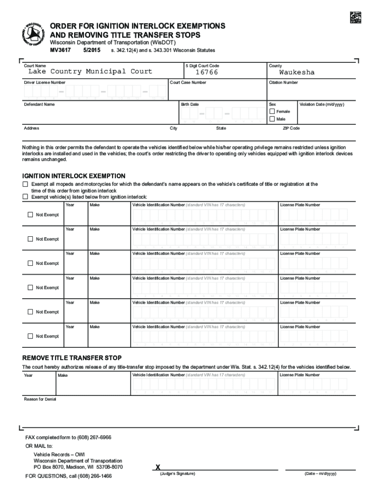 Fillable Online Ignition Interlock Device (IID) Wisconsin Department of Transportation Fax