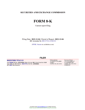 Fillable Online INVESTORS TITLE CO Form 8-K Current Event Report Filed ...