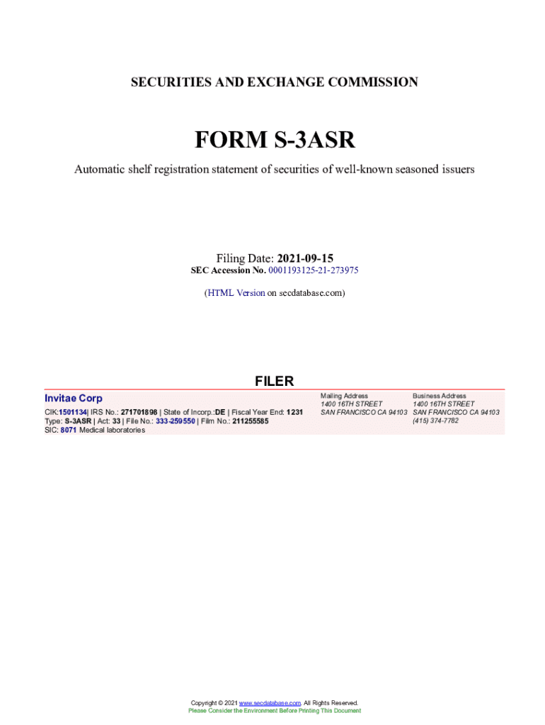 Fillable Online Form S3 Registration Statement Automatic Shelf