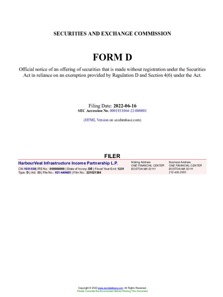 Fillable Online HarbourVest Infrastructure Partnership L.P. Form
