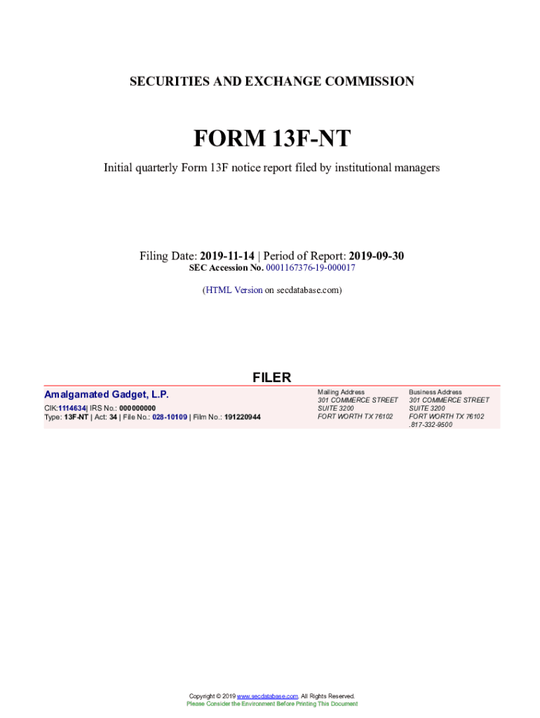 Fillable Online Amalgamated Gadget, L.P. Form 13FNT Filed 20191114