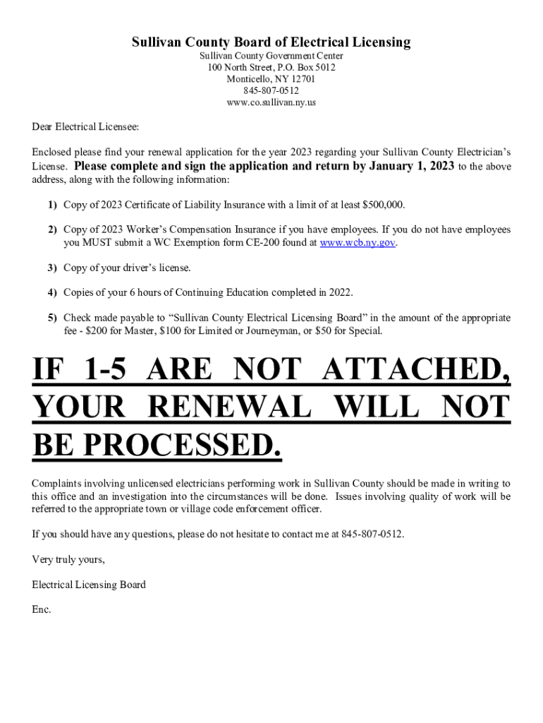 Fillable Online Sullivan County Board of Electrical Licensing Complaint Form Fax Email Print