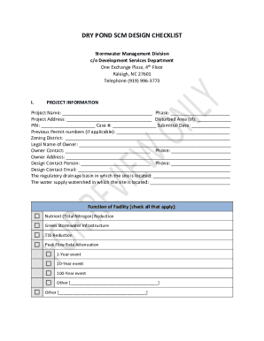 Fillable Online Dry Pond Design Checklist. Stormwater Design Manual Fax ...
