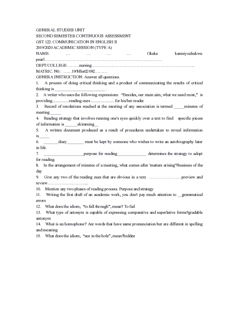 Fillable Online GENERAL STUDIES IN USE OF ENGLISH II CURRICULUM AND ...