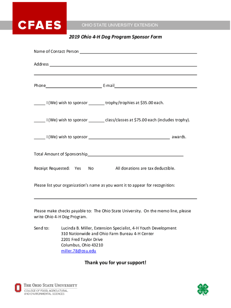 Fillable Online 2019 Ohio 4 H Dog Program Sponsor Form Thank You For fillable-online-2019-ohio-4-h-dog-program-sponsor-form-thank-you-for
