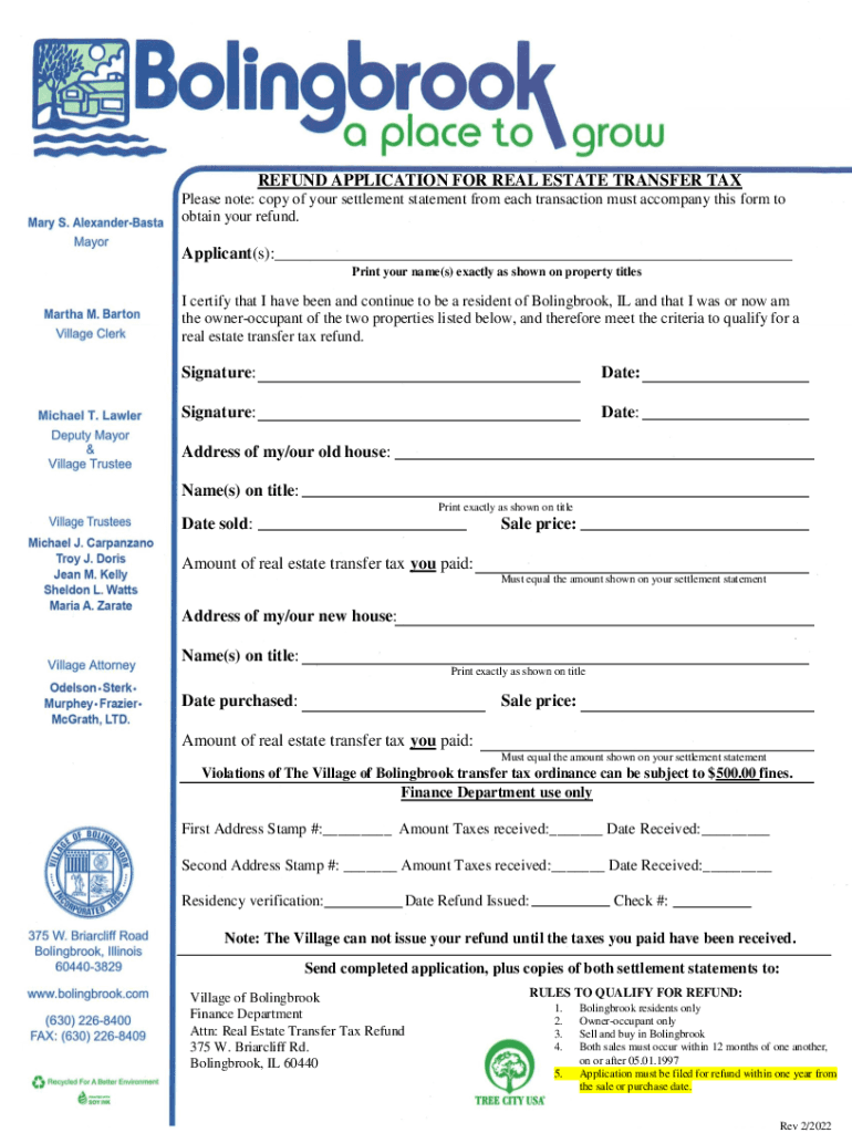 Fillable Online Obtaining a refund of transfer tax paid on the sale of