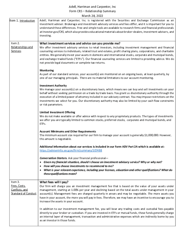 Fillable Online Adell, Harriman and Carpenter, Inc Form CRSRelationship