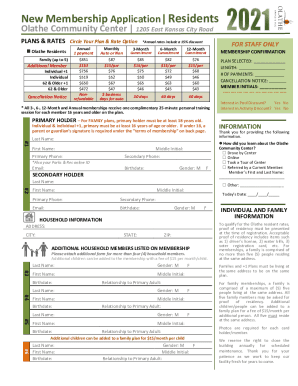 New Membership ApplicationResidents - Olathe Community Center