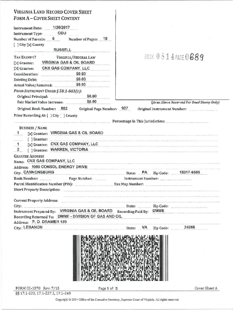 Fillable Online VIRGINIA LAND RECORD COVER SHEET FORM A COVER SHEET