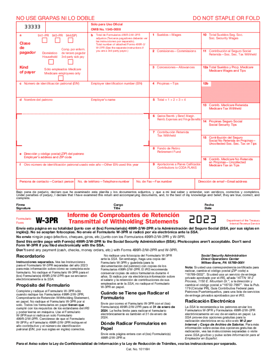 2019 Form Irs W-3Pr Fill Online, Printable, Fillable, Blank - PDFfiller