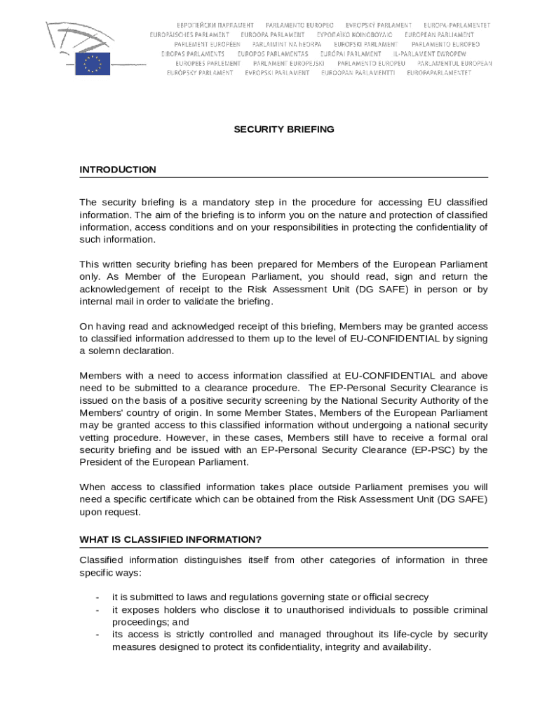 SECURITY BRIEFING Fill and Sign Printable Template OnlineUS Legal Doc Template pdfFiller