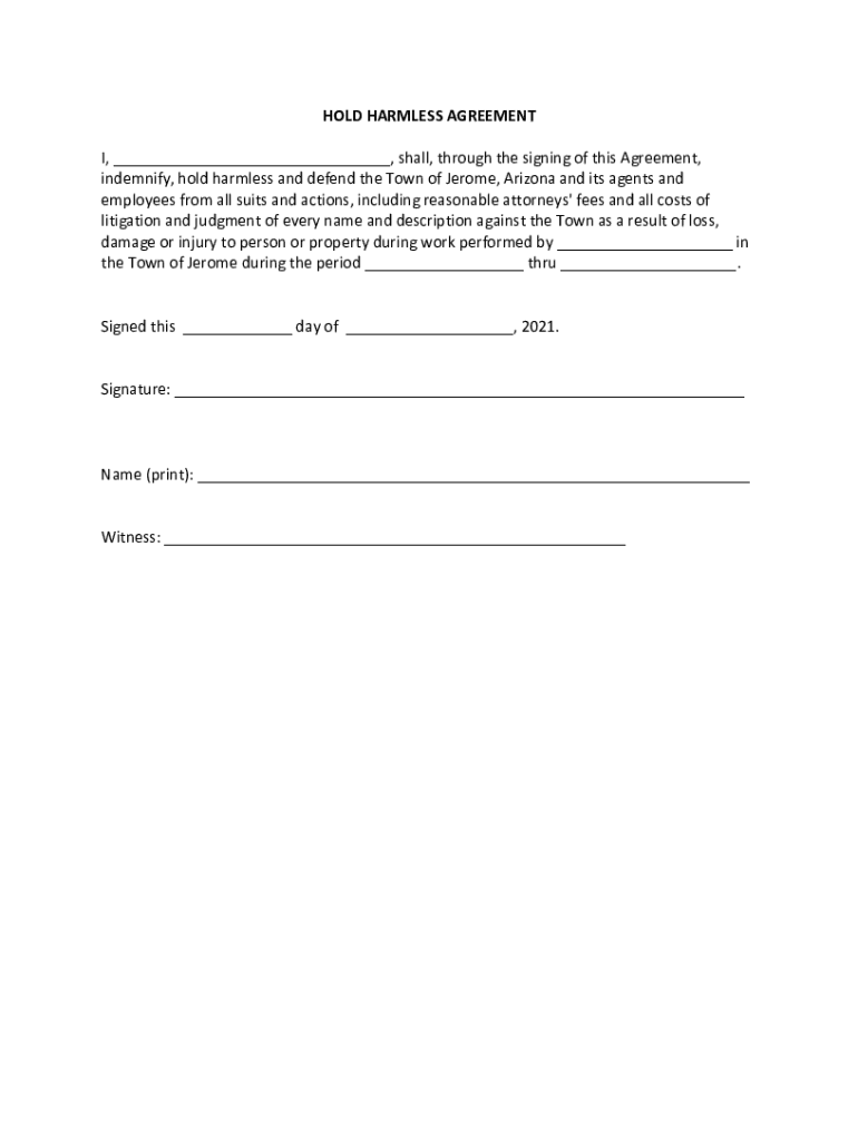 Fillable Online INDEMNIFY AND HOLD HARMLESS AGREEMENT - Law Insider Fax ...