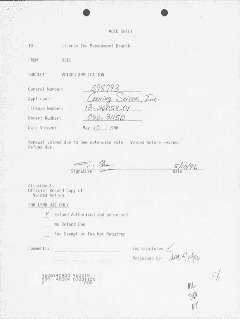 Fillable Online Voided matls licensing action for Corning SciCor,Inc