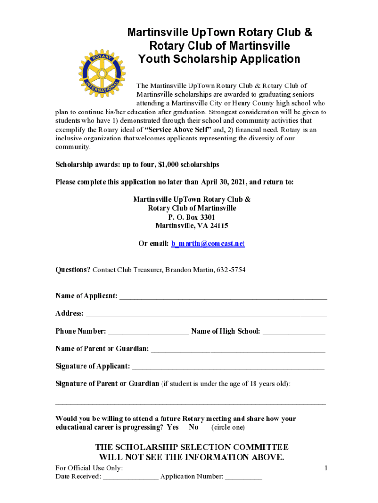 Fillable Online Rotary Scholarship Application 2021 .pdf Fax Email