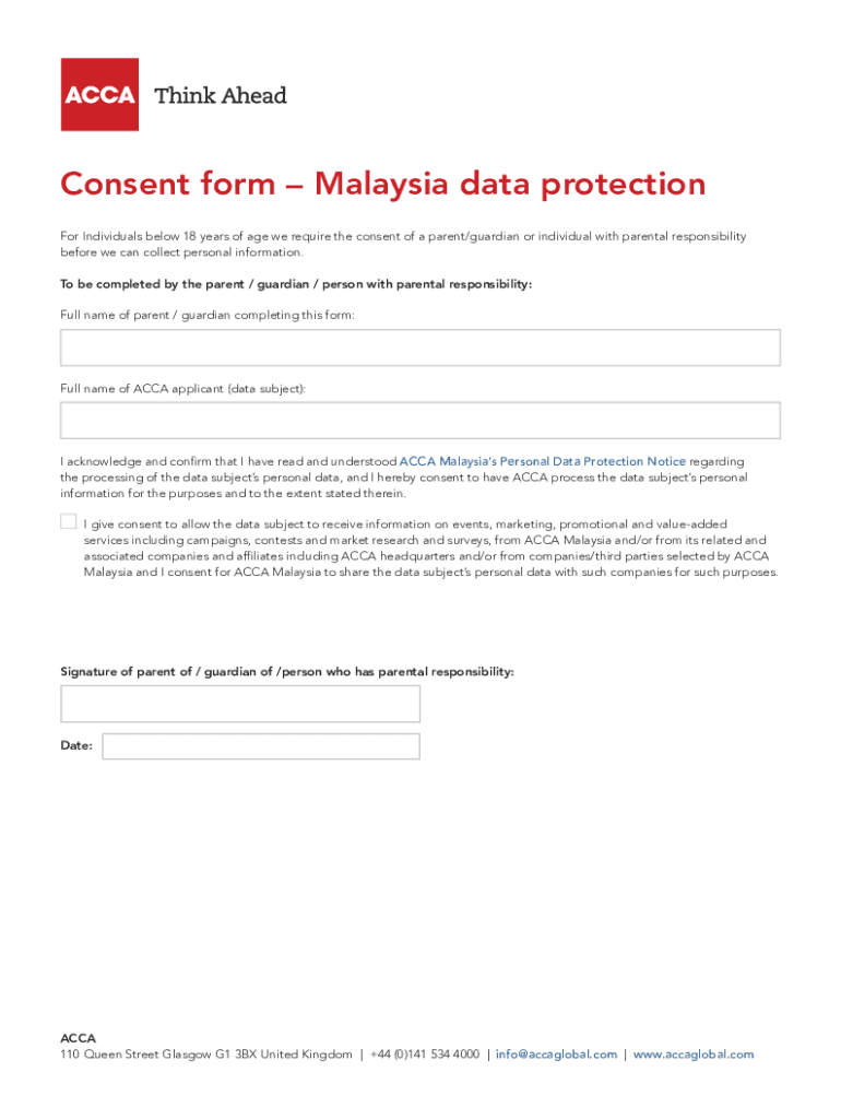 Fillable Online Consent form Malaysia data protection ACCA Global Fax