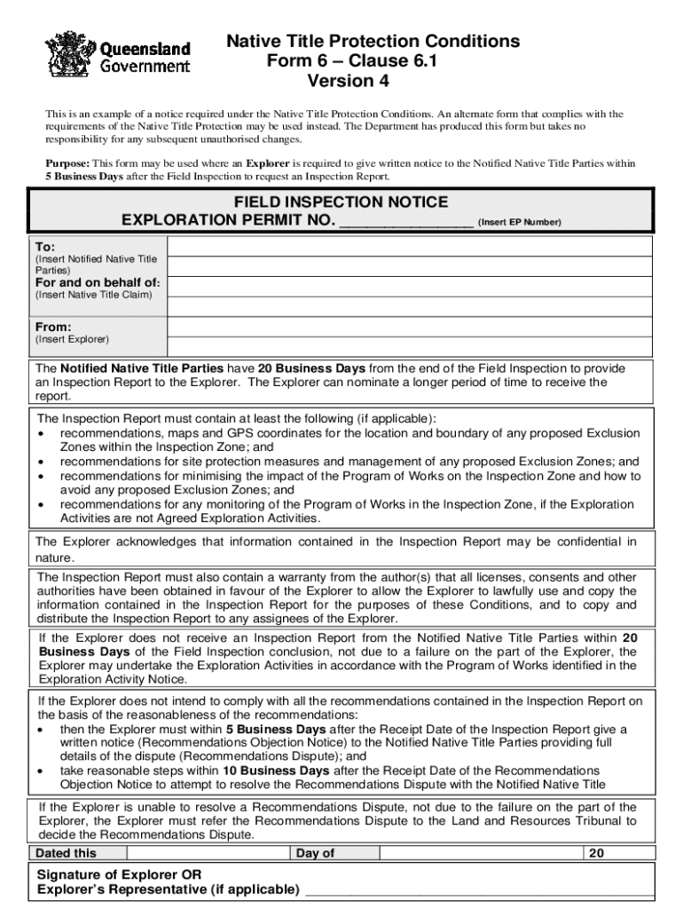 Fillable Online Native title field inspection notice. Native title