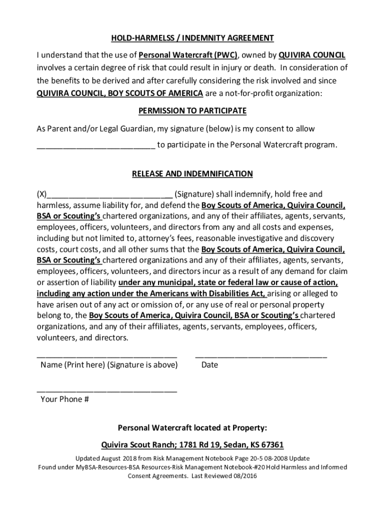 Fillable Online Indemnity Agreement FormSimple Indemnification Template