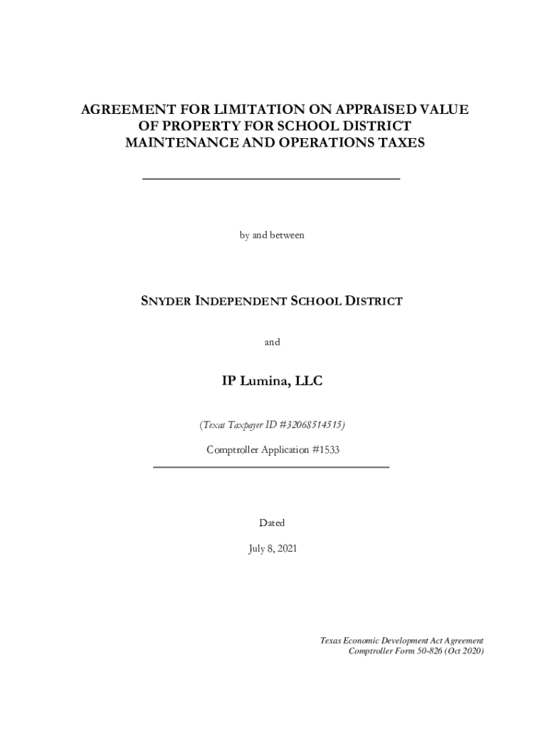 Fillable Online 50826 AGREEMENT FOR LIMITATION ON APPRAISED VALUE OF