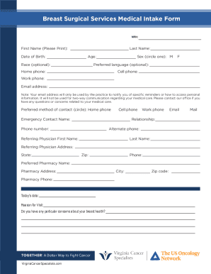 Breast Surgical Services Medical Intake Form