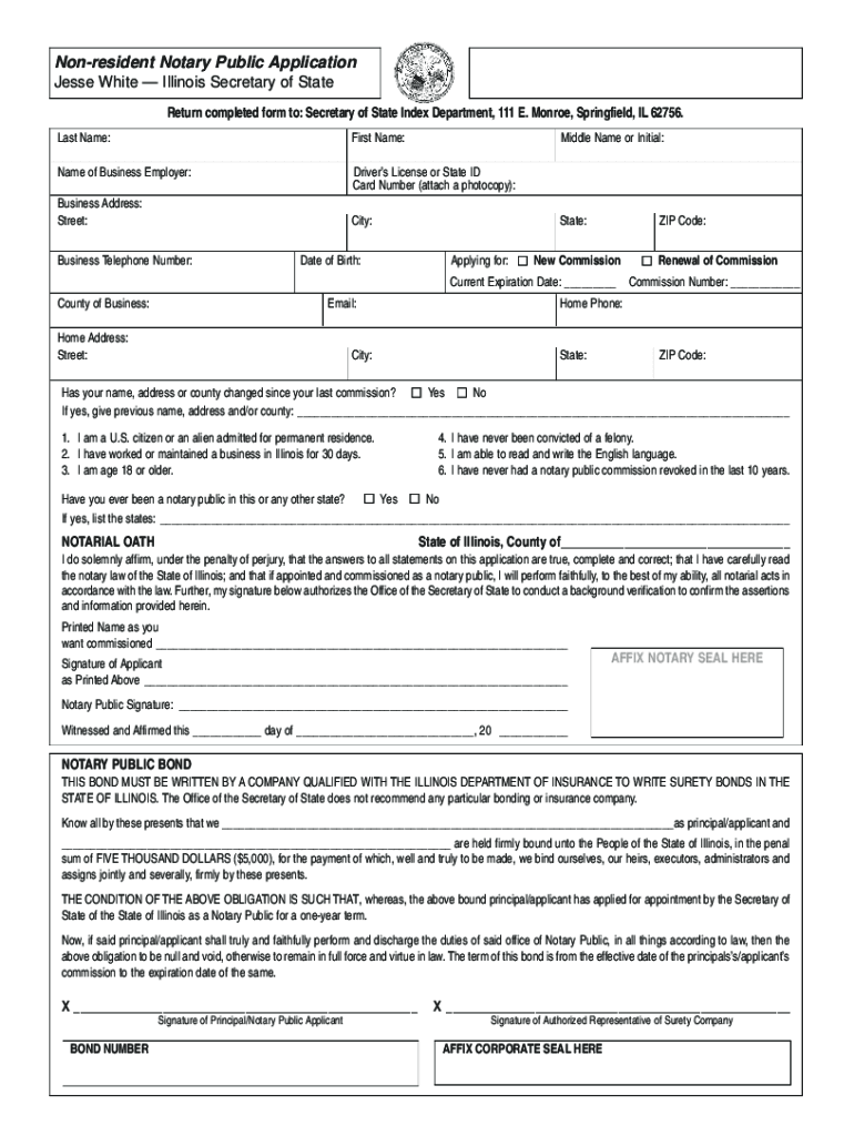 Fillable Online fill.ioNonresidentNotaryPublicApplicationFillable